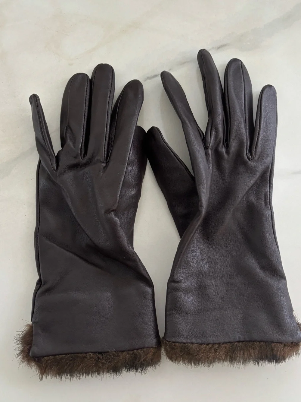Wilsons Leather Brown Leather Gloves Faux Fur Trim Women's Medium